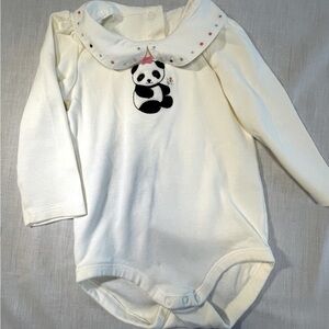 GYMBOREE PANDA Set collared long sleeve white bodysuit. Size 12-18 months.